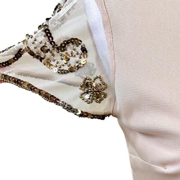 Beaded Embellished Nude Sequin Indie Dress Coquette Size 4 - Picture 6 of 15